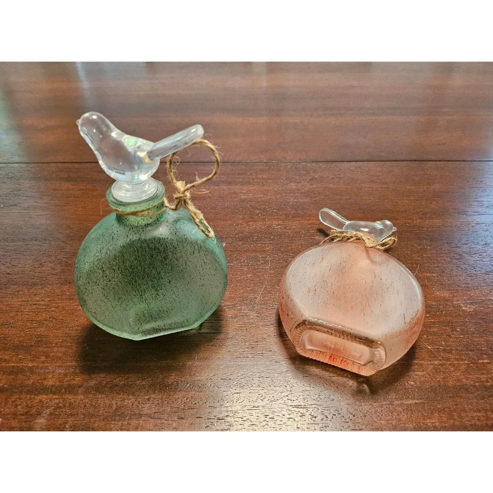 Glass Bird Decor Bottles Set of 2 Green Peach Frosted Decorative Vases